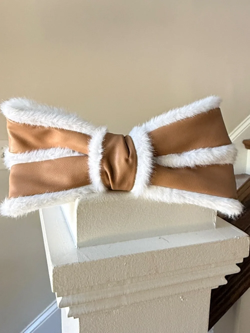 NWT Anthropologie Tan Faux Leather Bow Barrette